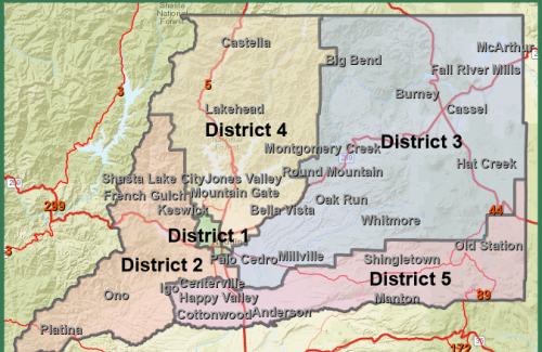 map of Supervisorial districts in Shasta County
