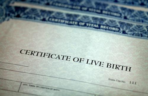 Photo of a birth certificate.