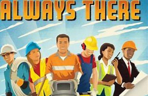 Public Works Crew with Banner Titled Always There