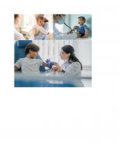 3 photos of children with nurses or doctors