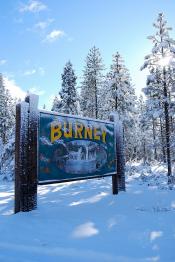 Burney sign in snow