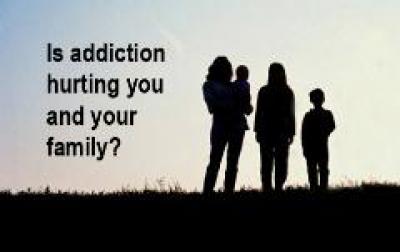 Silhuette of family "is addiction hurting you and your family?"