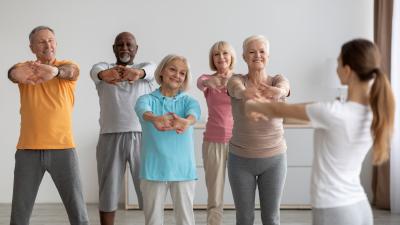 Photo of a senior fitness class.