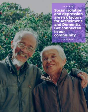 Elderly couple. Social isolation and depression are risk factors for Alzheimer's and dementia get connected in our community