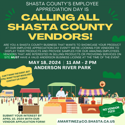 Image inviting vendors to participate in Shasta County's Employee Appreciation Day