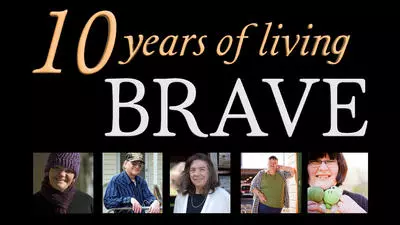 10 Years of Living Brave image with pictures of five Brave Faces Advocates.