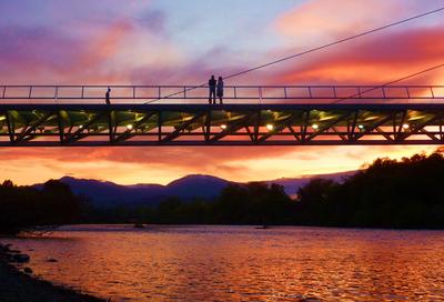 Bridge over Sacramento River at sunset
