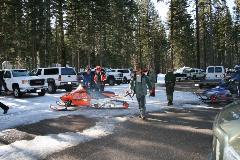 Snowmobile in parking lot